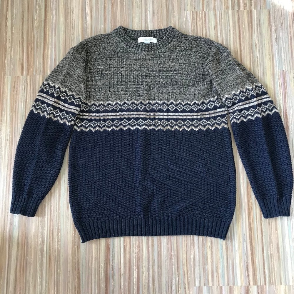 Joseph & Feiss Textured Knit Pullover Sweater Neutral Fair Isle Pattern